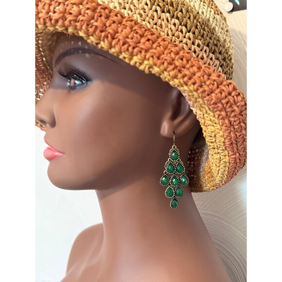 Green Teardrops Dangle Earrings - Picture 6 of 6